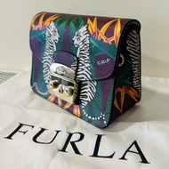 Furla METROPOLIS 義大利🇮🇹 叢林系列 紫色系白色老虎 🐯小方包 肩背包 揹袋可調 機場免稅店購入