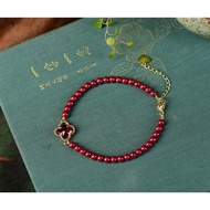Natural Raw Ore Cinnabar Purple Sand Clover Single Ring Bracelet Size: 4mm Weight: 6.5g