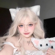 白色毛绒猫耳朵头饰发夹女cos仿真立体兽耳KC可爱对夹lolita发饰White plush Cat's ears (Steamed cat-ear shaped bread) headdress h