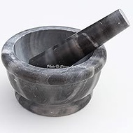 Stones And Homes Indian Grey Mortar and Pestle Set Large Bowl Marble Spices Masher Stone Grinder for Kitchen and Home 5 Inch Polished Decorative Round Spices Masher Stone Grinder - (13 x 7 cm)