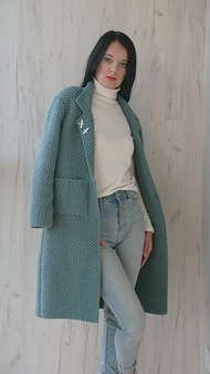 手工針織開襟外套 羊毛針織外套 領片外套