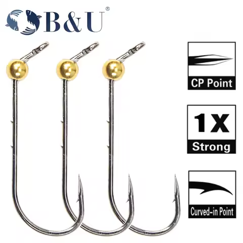 B&U 10pcs Mini Micro Jig Head Hook Rockfish Exposed Head Hook Barbed Hook Trout Soft Worm Lure Jig F