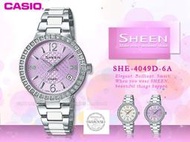 CASIO 卡西歐 手錶專賣店 SHE-4049D-6A 女錶 指針錶 不鏽鋼錶帶 紫面 防水 日期 施華洛世奇水晶