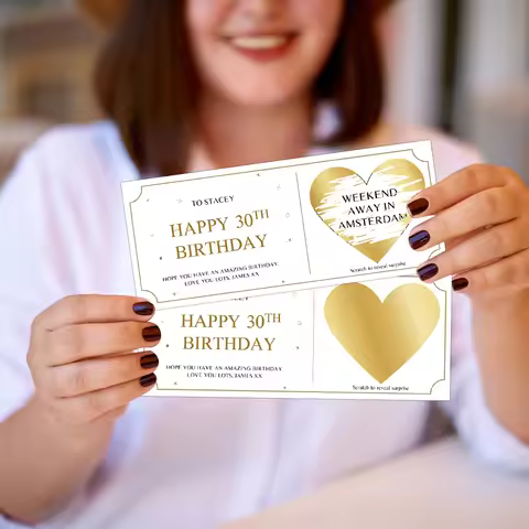 1/5/10pcs Personalized Birthday Scratch To Reveal Voucher custom any age text, Special Birthday Surp