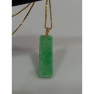 #J868 100% Natural Grade A Green Wu Shi Pai Jade Jadeite Pendant H20.6m with Real 18K Gold Clasp (Fr
