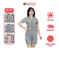 [C43,C44,C45] - Short-sleeved pajama set - Shorts women's multi-colored patterns, foam material
