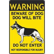 German Shepherd Warning Metal Sign Beware Of Dog, Dog Will Bite Tin Sign Retro Plaque Wall Decor For