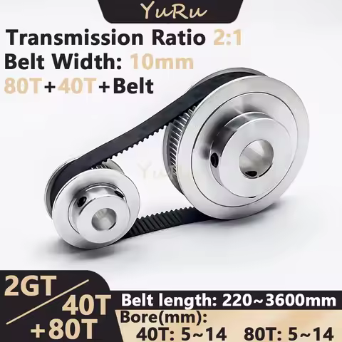 2GT 2M 40T 80Teeth GT2 Timing Pulley Belt Set Bore 5~14mm Belt Width 10mm 40T 80T Tensioning Wheel S