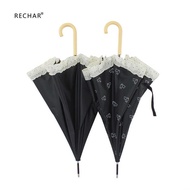 PR15 Wooden Handle Lace Long Umbrella Straight Pole Vinyl Sunscreen Sunshade Sun Umbrella Folding Di