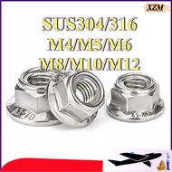 316/304 stainless steel flange metal lock nut, self-locking hexagonal screw cap, metal anti-loose an