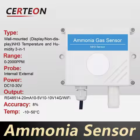 Wall-Mounted NH3 Sensor Ammonia Gas Detector for Livestock Pig Farm Poultry House Restroom Industria