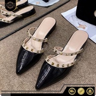 DM SHOPP - 3cm Glossy Slip-On Mules Sandals with Pyramid Gold Party Heels Best Quality CasualWanita 