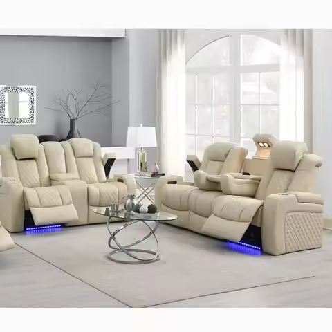 Luxury Living Room Furniture 3 2 1 Genuine Leather Relax Power Electric Sofa Set Reclining