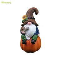 Winu Outdoor Garden Gnomes Statue Thanksgiving Pumpkin Gnomes Resin Fall Autumn