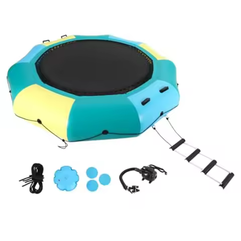 Inflatable Water Trampoline 10FT/15FT Recreational Water Bouncer w/Electric Inflator Rope Ladder Moo