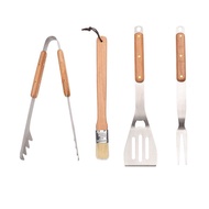 Tool Stainless Steel Camping 4-Piece Set Grilling Utensils Wooden Handle Accessories Ready Stock BBQ