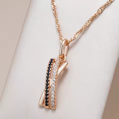 Kinel Fashion Black With White Natural Zircon Pendant Necklace Women Luxury 585 Rose Gold Color Vint