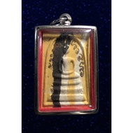 Tiger-Patterned Phra Somdej Amulet Body Thep Model Back With A Picture Of Luang Pho Khun Ban Rai Tem