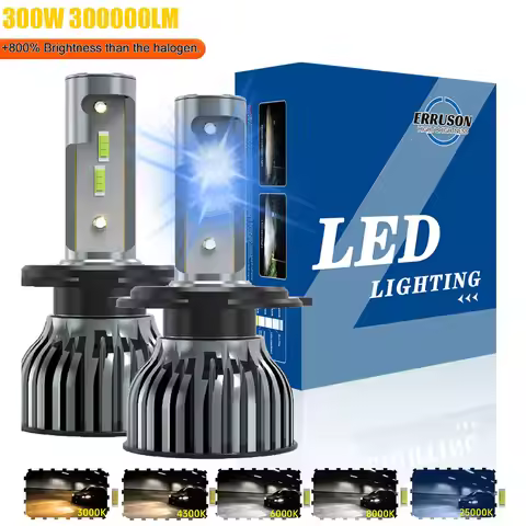 Erruson 300W 300000LM High-Quality LED Fog Lights for Cars, 25000K Ice blue, Fit H4/H11/9005/9006/H7