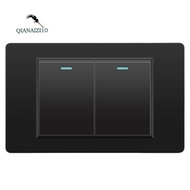 2 Way Wall Electrical Switches Light Switch 2 Gang 118mmx72mm Tempered Glass Panel Mechanical Button