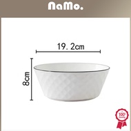Namo Gift - Mangkuk Soup Keramik Putih List Hitam Elegant/Bowl Style Diamond Pattern 8INCH Besar