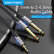 Vention Audio Cable 3.5mm audio jack ke pl mono 6.35mm Male 1/4 Mono Jack ke Stereo 1/8 Jack 3.5mm ke Dual 6.5mm Aux Cable untuk Amplifier Mixer pemain DVD Aux Cable