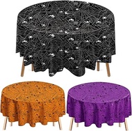 Oudain 3 Pcs Round Halloween Tablecloth 84 Inch Plastic Spider Web Tablecloth Disposable Cobweb Hall