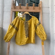 2hand embroidered yellow shirt with flat shoulders, size L, medium length 44cm, code 305