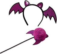 MINISO Halloween Series Plush Bat Witch Wand &amp; Bat Hair Loop Set - Women's Accessory Set Purple