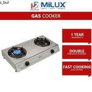 Dapur gas stainless steel Infrared gas stove Dapur gas butterfly ♠Milux Stainless Steel Double Burner Gas Stove MSS-1022