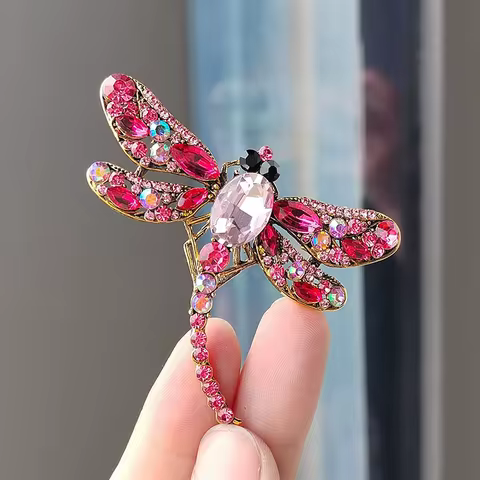 New Trendy Rhinestone Dragonfly Brooches for Women Unisex Glass Insect Pins Event Party Backpack Dec