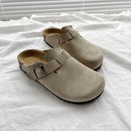 [READY STOCK🇲🇾] Womens B Boston Round Toe Genuine Leather Slip-On Buckle Slide Slipper Sandal | Kasu
