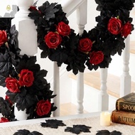 WAY Halloween Maple Leaf Rose Vine, Gothic Style Lifelike Maple Leaf Garland, Fireplace Plastic Mapl