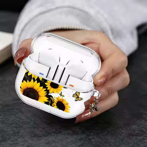 Case For Redmi Buds 5 7 8 Lite 6 Pro 6Active 8Active Clear Earphone Cases Cover With Hook Sunflower 