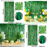 1-piece set of green pixel miner themed children's fresh tassel curtains, photo booth background, bi