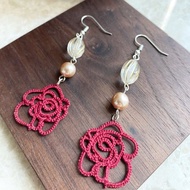 梭織玫瑰花長形耳環