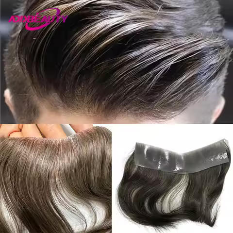 Vstyle Human Hairline for Men Thin Skin Man Toupee Indian Human Hair Wigs Full PU 0.08mm V Front Nat