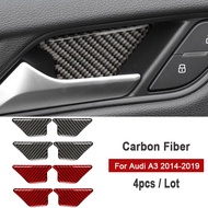YAE 4PCS Car Door Handle Bowl Cover Trim Inner Stickers Carbon Fiber For Audi A3 S3 8V 2014-2019 Auto Interior Accessories O31