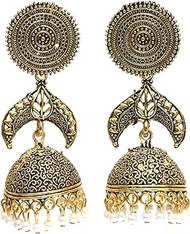 Bollywood Jewellery Traditional Ethnic Bridal Bride Wedding Bridesmaid Oxidised Gold Plated Kundan Pearl Drop Jhumka Jhumki Indian Earrings Jewelry For Women