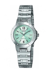 Casio Standard นาฬิกาข้อมือผู้หญิง สายสแตนเลส รุ่น LTP-1177A,LTP-1177A-3A,LTP-1177A-3ADF - สีเงิน - เขียวอ่อน