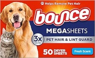 Bounce Dryer Sheets - Pet Hair & Lint Guard - Mega Sheet - Fresh Scent - 50 Count Sheets Per Box - O