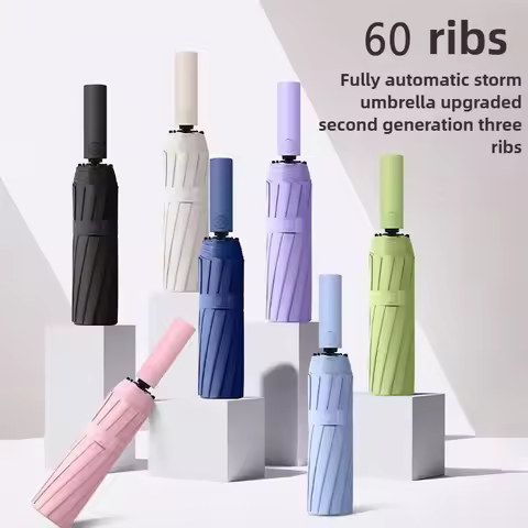 Super Strong Automatic Folding Men Umbrella,60 Ribs Reinforced, Large Sun UV Protection Umbrellas Wo
