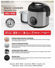 Maspion MRJ1898 Magic Com - Rice Cooker Dengan panci Stainless Steel