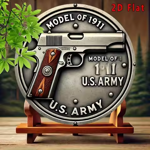 8x8" Round Vintage Colt Model 1911-A1.45 Caliber Pistol Aluminum Wall Sign - Rustic Metal Decor for 