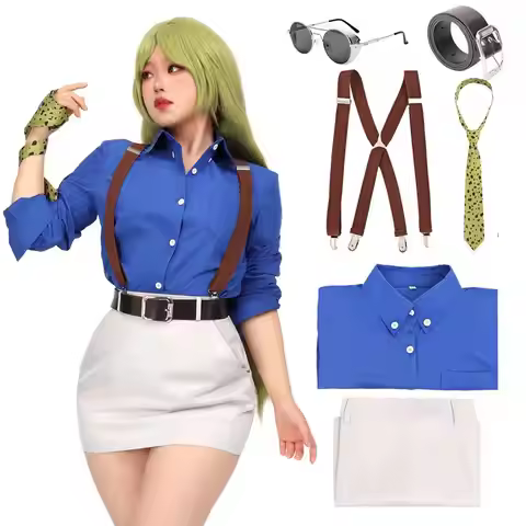 WENAM Nanami Kento Cosplay Costume Women's Shirt Slim Fit Skirt with Tie Suspender Glasses Nanami Ke