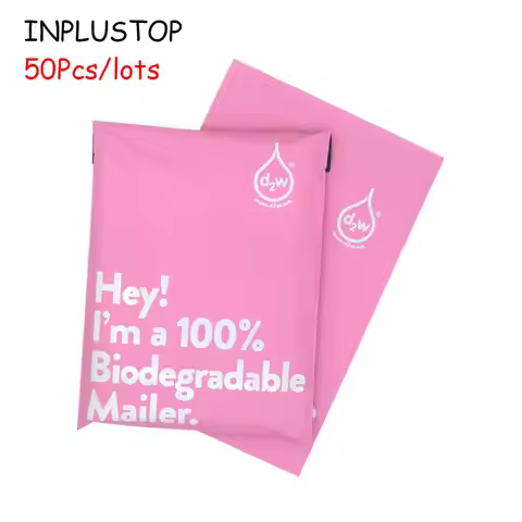 INPLUSTOP 100% D2W Biodegradable Shipping Bags 50Pcs Pink Eco-Friendly Express Postal Bag Self-Seal 