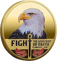 Fight The Good Fight of Faith 1 Timothy 6:12 Christian Gold Plated Inspirational Coin