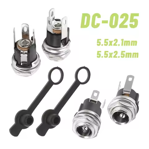 DC-025 Metal DC Power Jack Socket Female Panel Mounting Connector 5.5x2.1/2.5mm Threaded with Waterp