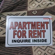 PVC Apartment for Rent Inquire Inside PVC Plastic Signage (like ATM and ID) 7.8x11 inches