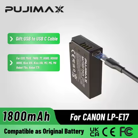 PUJIMAX LP-E17 Battery with Type C Charging for EOS R50 R8 R10 RP M6 Mark II T7i 200D Mark II T8i T6